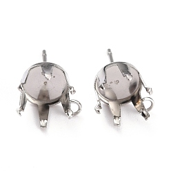 Stainless Steel Color Non-Tarnish 304 Stainless Steel Stud Earring Settings, Prong Earring Settings, with Loop, Flat Round, Stainless Steel Color, Fit for 10mm Rhinestone, 12x9mm, Hole: 1.8mm, Pin: 0.8mm
