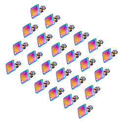 Rainbow Color 24Pcs Ion Plating(IP) 304 Stainless Steel Stud Earring Findings, with Hole, Rhombus, Rainbow Color, 13.5x13.5x2mm, Side Length: 10x10mm, Hole: 1.5mm, Pin: 0.8mm