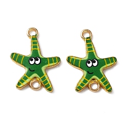 Зеленый Подвески из сплава эмали с морской тематикой, золотой свет, морская звезда, зелёные, 21x16x2 мм, отверстие : 1.8 мм