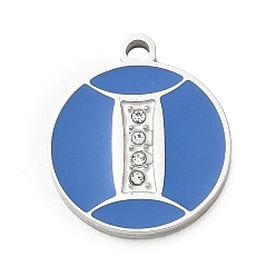 Gémeaux Douze constellations 304 pendentifs en acier inoxydable émaillé, avec strass, couleur inox, charmes des Gémeaux, 17x15x1.8mm, Trou: 1.8mm