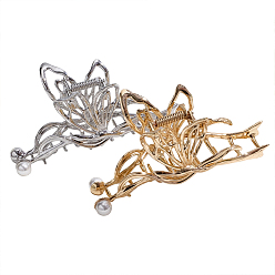 Платиновый & Золотой 2шт 2 цвета металлические заколки-коготь, бабочка, аксессуары для волос для женщин и девочек, с имитацией жемчужина бисера, платиной и золотом, 115x65 мм, 1 шт / цвет