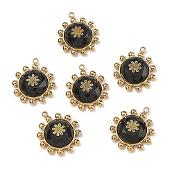 Black Onyx Кулоны в форме купола из натурального черного оникса (окрашенного и подвергнутого термической обработке)., солнце 304 подвески из нержавеющей стали в оправе, реальный 14 k позолоченный, ионное покрытие (ip), 19.5x17x5 мм, отверстие : 1.5 мм