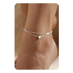 Letter D 201 двухслойные браслеты для щиколотки из нержавеющей стали в форме сердца с инициалами для женщин, цвет нержавеющей стали, не тускнеет, Буква D, 7-7/8 дюйм (200 мм)