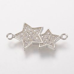 Платина Латунные микро проложить кубических ссылки циркония, звезда, платина, 25x13x2 мм, отверстие : 1 мм
