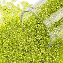 (24) Silver Lined Lime Green Круглые бусины toho, японский бисер, (24) лаймовый зеленый с серебряной подкладкой, 15/0, 1.5 мм, отверстие : 0.7 мм, о 3000шт / бутылка, 10 г / бутылка