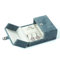 Средний Бирюзовый Бархатный двойной открытый комплект ювелирных изделий для хранения подарочных коробок для колец, серег, подвесок, ожерелий, прямоугольные, средне бирюзовый, 9x7.5x4 см