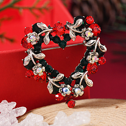 Christmas Wreath Броши из цинкового сплава со стразами на рождественскую тематику для рюкзака, рождественский венок в форме сердца