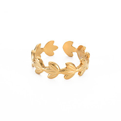 Real 18K Gold Plated Ion Plating(IP) 304 Stainless Steel Flower Open Cuff Ring for Women, Nickel Free, Real 18K Gold Plated, US Size 9 1/4(19.1mm)