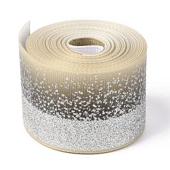Leichtes Khaki Farbverlauf Polyesterband, einseitig bedrucktes Ripsband, mit Glitzerpulver, für handwerkliche Geschenkverpackung, Partydekoration, leichtes Khaki, 1-1/2 Zoll (38 mm), etwa 5 Meter / Rolle (4.57 m / Rolle)