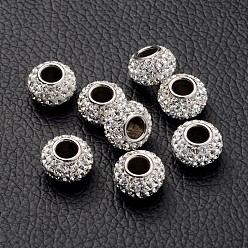 001_Crystal Austrian Crystal European Beads, Large Hole Beads, Single 925 Sterling Silver Core, Rondelle, 001_Crystal, about 11mm in diameter, 7.5mm thick, hole:4.5mm
