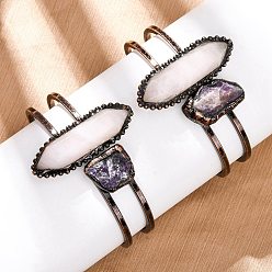 Розовый Кварц Браслеты из натуральных бусин розового кварца и аметиста, браслеты-браслеты с латунными шарнирами для женщин, овальные, 1/2~1-3/4 дюйм (1.2~4.5 см), внутренний диаметр: 2-1/2x1-3/4 дюйм (6.3x4.4 см)