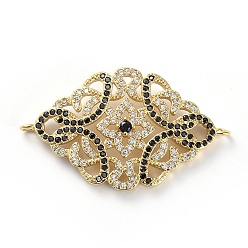 Golden Brass Micro Pave Cubic Zirconia Links connectors, Flower, Clear, Golden, 34.5x20x3mm, Hole: 1.5mm