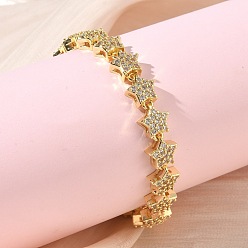 Настоящее золото 18K Прозрачный кубический цирконий браслет со звездочками, украшения из латуни для женщин, без кадмия и без свинца, долговечный, стойки покрытие, реальный 18 k позолоченный, 7.99 дюйм (20.3 см)