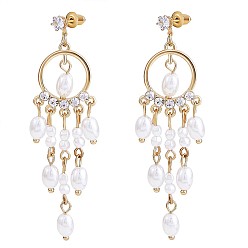Золотой Серьги из перламутровой жемчужины, серьги из сплава с длинными кисточками для женщин, золотые, 70x18.5 мм, штифты : 0.7 мм