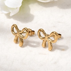 Золотой 304 из нержавеющей стали серьги, бантом, ионное покрытие (ip), золотые, 13x16 мм