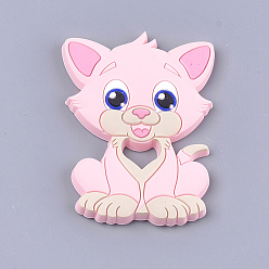 Pink Umweltfreundliche Silikonkätzchen-Cabochons in Lebensmittelqualität, Comic-Katze, rosa, 90~91x64x9.5 mm