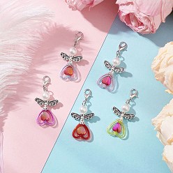 (52) Непрозрачная лаванда АБС-пластик имитация жемчуга и прозрачные акриловые подвески украшения, крылья и сердце, со сплавочной фурнитурой, разноцветные, 47.5 мм, Кулон : 33.5x21.5x8 мм