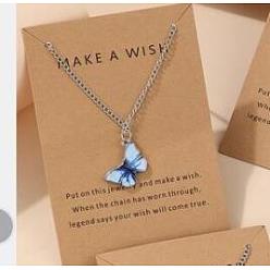 Васильковый Ожерелья с подвеской в виде бабочки из богемного сплава и эмали для женщин, платина, васильковый, 19.53 дюйм (49.6 см)