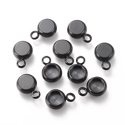 Electrophoresis Black 304 Настройки кабошон из нержавеющей стали кулон, плоское круглое ионное напыление (IP), электрофорез черный, лоток : 4 мм, 9x6x3 мм, отверстие : 1.6 мм