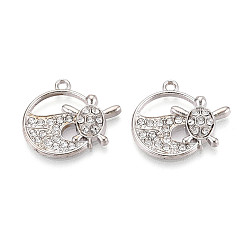 Платина Подвески из сплава и страза, плоская круглая и морская черепаха, без свинца и без кадмия, платина, 21x23x3 мм, отверстие : 1.8 мм