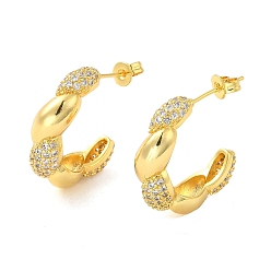 Real 16K Gold Plated Brass Micro Pave Clear Cubic Zirconia Stud Earrings for Women, Letter C, Real 16K Gold Plated, 25x6mm