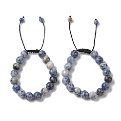 (306FM) Жонкиль матовый с лаймовой подкладкой 10Мм круглые браслеты из натуральной синей яшмы с плетеными бусинами, регулируемые браслеты из нейлонового шнура для женщин и мужчин, внутренний диаметр: 1-3/4~2-7/8 дюйм (4.6~7.4 см)