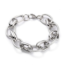 Stainless Steel Color Tarnish Resistant 304 Stainless Steel Rope Chain Bracelets, with Lobster Claw Clasps, Textured, Stainless Steel Color, 8-1/4 inch(21cm)