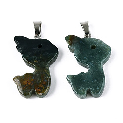 (RRHB277) Кристалл на подкладке из медово-бежевого цвета Природного индийского агата подвески, подвески в виде рождественских оленей с дужками из нержавеющей стали, цвет нержавеющей стали, 33x22x6~7 мм, отверстие : 3~4x7.5~8 мм