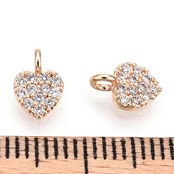 Real 18K Gold Plated Brass Micro Pave Cubic Zirconia Charms, Nickel Free, Heart, Clear, Real 18K Gold Plated, 7x5x1.5mm, Hole: 1.8mm