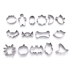 Stainless Steel Color Non-Tarnish Stainless Steel Halloween Theme Mixed Pattern Cookie Candy Food Cutters Molds, for DIY, Kitchen, Baking, Kids Birthday Party Supplies Favors, Stainless Steel Color, 75x32x20mm, 15pcs/Set