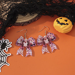 Ярко-Розовый Акриловые серьги-подвески в виде призрака с бантом на Хэллоуин, платина, ярко-розовый, 57x38 мм