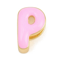 Letter P Laiton perles d'émail, sans cadmium et sans plomb, crémaillère plaquage, plaqué longue durée, réel 18 k plaqué or, lettre p, 14x9x7mm, Trou: 3x11mm
