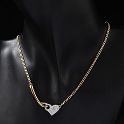 Настоящее золото 18K 304 ожерелья из нержавеющей стали с подвеской в форме сердца и кристаллами горного хрусталя для женщин, реальный 18 k позолоченный, 16.18 дюйм (41.1 см)