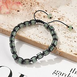 Зеленый Авантюрин Регулируемые браслеты из плетеных бусин из натурального лабрадорита и немагнитного синтетического гематита, внутренний диаметр: 1-3/4~2-7/8 дюйм (4.5~7.3 см)