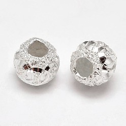 Silver Fancy Cut Textured 925 Sterling Silver Round Beads, Silver, 7x3mm, Hole: 2.7mm, about 46pcs/20g