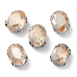 Персиковый Слойка Овал пришиваем стразами, многожильных ссылки, стекло горный хрусталь, с настройками зубцов из нержавеющей стали, аксессуары для одежды, граненые, розовые, 8x6x4.2 мм, отверстие : 0.9 мм