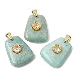 Амазонит Природные подвески амазонит, Трапециевидные подвески с латунной инкрустацией из прозрачных кубических цирконий., золотые, стойки покрытие, 21.5x17~17.5x8 мм, отверстие : 3.5x4.3 мм