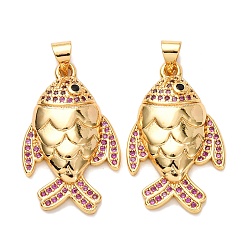 Настоящее золото 18K Латунные микро проложить кубического циркония подвески, очарование рыбы, стойки покрытие, долговечный, без свинца и без кадмия, реальный 18 k позолоченный, 27.5x17.5x4.5 мм, отверстие : 4.5x3.5 мм