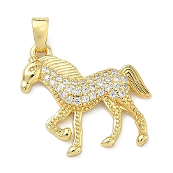 Настоящее золото 16K Латунные микро проложить кубического циркония подвески, лошади прелести, реальный 16 k позолоченный, 23.5x25x4 мм, отверстие : 4.5x2.5 мм
