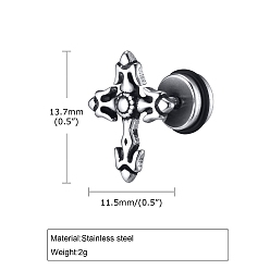 Cross Мужские серьги-гвоздики из нержавеющей стали с микропаве и кубическим цирконием, античное серебро, крестик, 13.7x11.5 мм