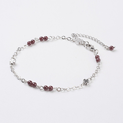 Гранат Натуральные гранатовые браслеты, с латунной фурнитурой и 316 хирургическими цепями из нержавеющей стали, 8-5/8 дюйм (220 мм)