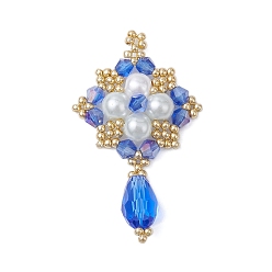 Синий Бисер бисерные подвески, со стеклянной жемчуг, китайская подвеска-узел, синие, 48.5x28x8 мм