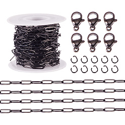 Черный Наборы для самостоятельного изготовления цепочек-ожерельев, включают 304 цепочки из нержавеющей стали со скрепками, открытые кольца прыжок, застежка когтя омара, чёрные, 12x4x1 мм