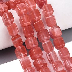 Cherry Quartz Glass Cherry Quartz Glass Beads Strands, Cuboid, 10~12x9~10x9~10mm, Hole: 0.6~0.9mm, about 32~36pcs/strand, 14.37~16.34(36.5~41.5cm)