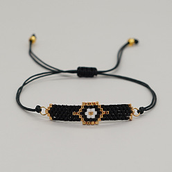 Black Glass Seed Evil Eye Braided Bead Bracelet for Women, Black, 11 inch(28cm)