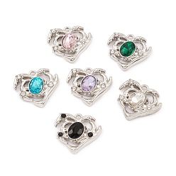 Mixed Color Alloy Pendant, with Glass, Heart Charms, Long-Lasting Plated, 
Lead Free & Cadmium Free, Platinum, Mixed Color, 19x21x4.5mm, Hole: 1.6mm