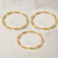 Золотой 3 Набор эластичных браслетов из латунных бусин для женщин, круглые, золотые, 6.50 дюйм (16.5 см) ~ 6.89 дюйм (17.5 см)
