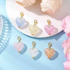 (52) Непрозрачная лаванда Подвеска в форме сердца из светящегося акрилового золотого порошка, Сплав с застежками когтя омара, разноцветные, 37 мм