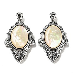 Раковина Естественно оболочки Пауа большие кулоны, овальные подвески из антикварного посеребренного сплава, 55x31.5x8.5 мм, отверстие : 7x5 мм