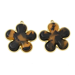 Цветок 304 подвески из нержавеющей стали смолы, ионное покрытие (ip), реальный 18 k позолоченный, цветок, 37x35x6 мм, отверстие : 1.5 мм